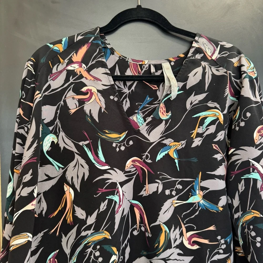 Melissa McCarthy Seven 7 High Low Tunic Shirt Long Sleeve Birds Size 2X Swallows - Picture 8 of 14